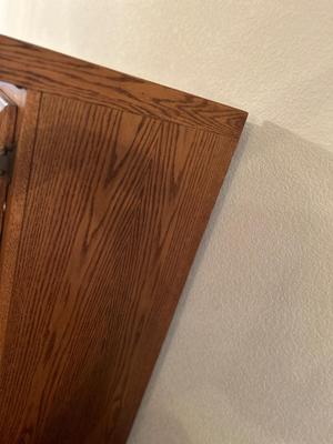LEADED AND ETCHED GLASS NARROW DISPLAY CABINET