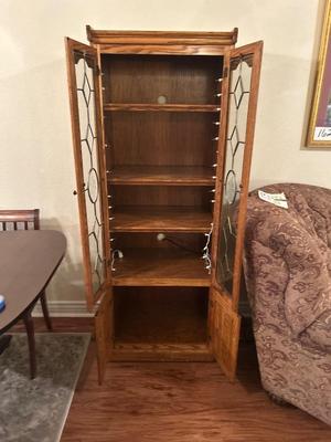 LEADED AND ETCHED GLASS NARROW DISPLAY CABINET