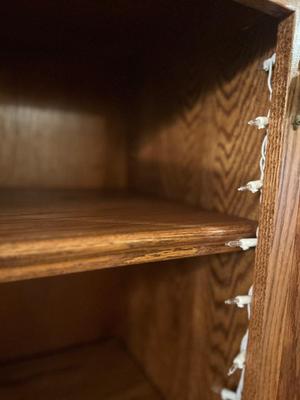 LEADED AND ETCHED GLASS NARROW DISPLAY CABINET