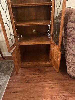 LEADED AND ETCHED GLASS NARROW DISPLAY CABINET