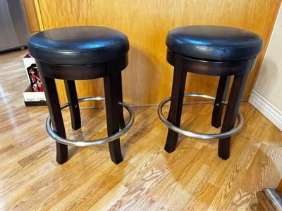 2 SWIVEL LEATHER LIKE SEAT BAR STOOLS