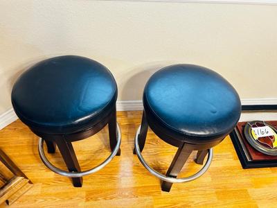 2 SWIVEL LEATHER LIKE SEAT BAR STOOLS