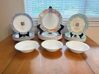 CORELLE DINNERWARE WITH SEVERAL PATTERNS