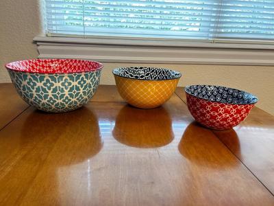 3 COLORFUL NOWAN MIXING/SERVING BOWLS