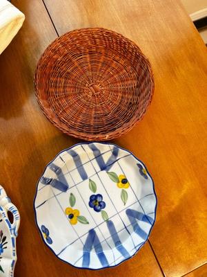 LOVELY FLORAL PRINT SERVING DISHES AND DISH TOWELS