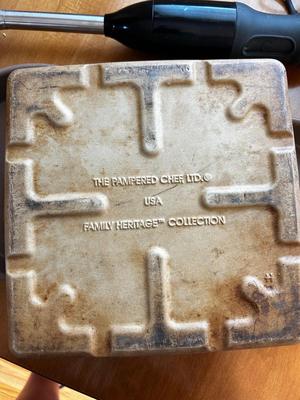 PAMPERED CHEF STONEWARE DISH, KITCHEN-AID MIXER/BLENDER, SMALL ROASTER & MORE