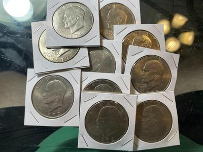 10 Eisenhower Clad Dollar Lot in AU/UNCIRCULATED Condition as Pictured.