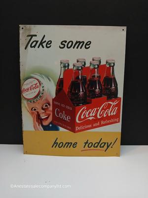 Coca-Cola Tin Advertising Sign – “Take Some Home Today!”