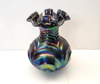 Lot #40 Fenton Art Glass Vase - Peacock Tail Design
