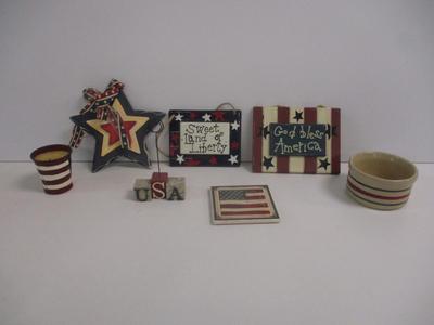 Red White & Blue American Decorations Roseville Pottery Bowl