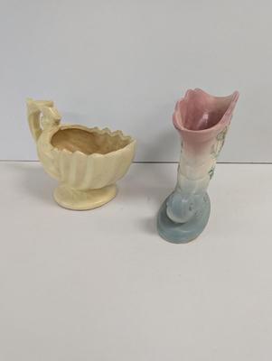 Vintage Pale Yellow McCoy Haeger Comucopia Vase & Hull Art Pottery Wildflower Pink/Blue Vase