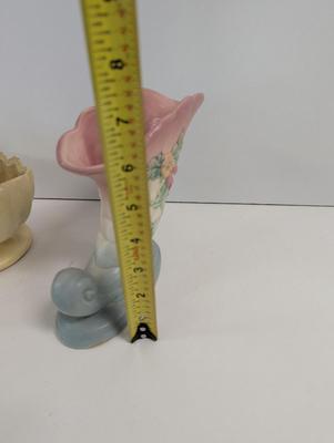 Vintage Pale Yellow McCoy Haeger Comucopia Vase & Hull Art Pottery Wildflower Pink/Blue Vase
