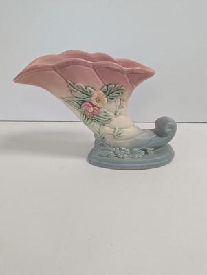 Vintage Pale Yellow McCoy Haeger Comucopia Vase & Hull Art Pottery Wildflower Pink/Blue Vase
