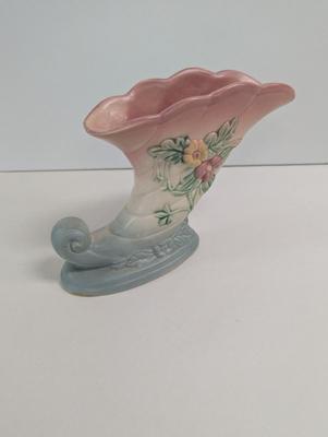 Vintage Pale Yellow McCoy Haeger Comucopia Vase & Hull Art Pottery Wildflower Pink/Blue Vase
