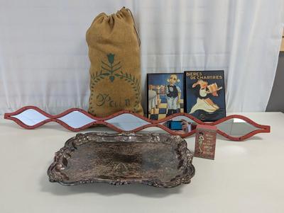 Assortment Of Home Decor Decoupage Lithographic Waiter Wall Decor Mirror & Tray