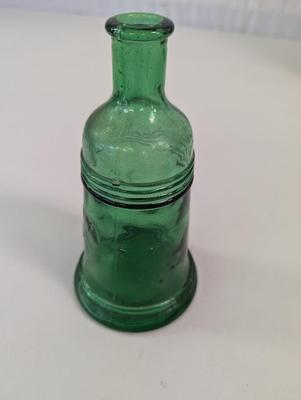 Vintage Green Glass Bottle Liberty Bell