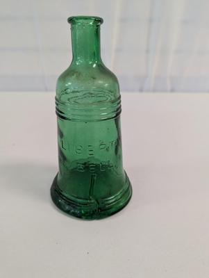 Vintage Green Glass Bottle Liberty Bell