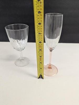 8 Clear Wine Glasses & 12 Pink Tint Champagne Goblet Glasses