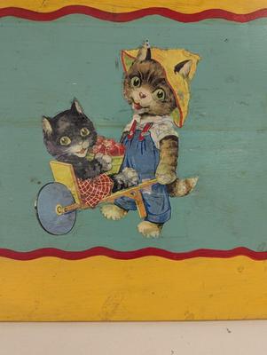 Hand Painted Wooden Kitten Art