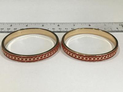 Gold Tone With Reddish Orange Set of Bangles