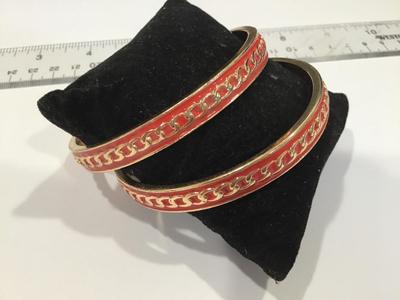 Gold Tone With Reddish Orange Set of Bangles