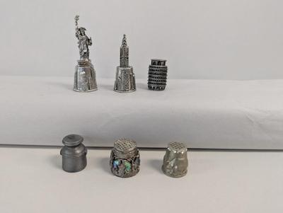 Pewter Trinkets Liberty Bell With Yellow Stone #6476 Empire Building #6489 Butterfly & Pig Designs