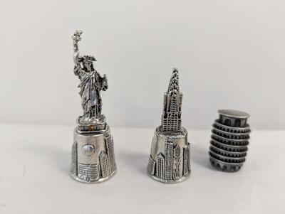 Pewter Trinkets Liberty Bell With Yellow Stone #6476 Empire Building #6489 Butterfly & Pig Designs