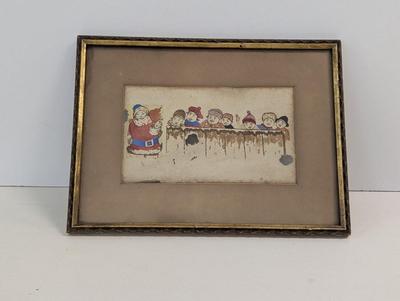 Vintage Santa & Children Art Approx 13" x 9 3/4"