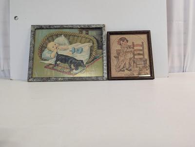 H. E. Nosworthy Augusta, Maine May 1920 Newspaper Print Framed Litho Baby & Dog An Even Exchange