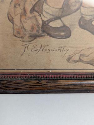 H. E. Nosworthy Augusta, Maine May 1920 Newspaper Print Framed Litho Baby & Dog An Even Exchange