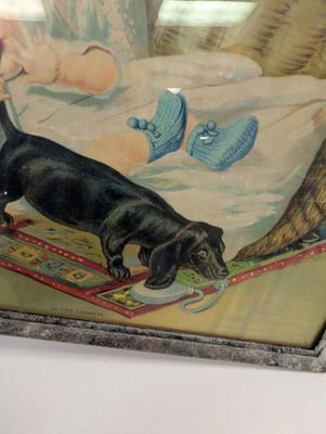 H. E. Nosworthy Augusta, Maine May 1920 Newspaper Print Framed Litho Baby & Dog An Even Exchange