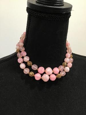 Vintage Lisner Pink Faux Beaded Double Strand Vintage