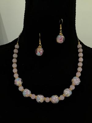 Pink Venetian Glass Gold Tone Spacers with Matching Earrings Style