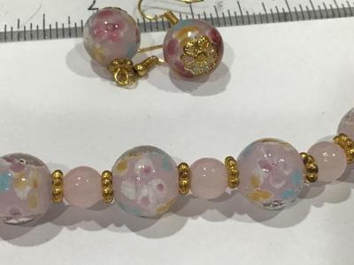 Pink Venetian Glass Gold Tone Spacers with Matching Earrings Style