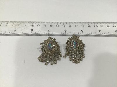 Beautiful Prong Set Aurora Borealis And Rhinestone Clip ons Tassel