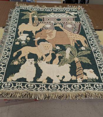 New Red Calliope Noah's Ark Blanket 100% Cotton 35 1/2" x 52"