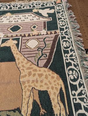 New Red Calliope Noah's Ark Blanket 100% Cotton 35 1/2" x 52"