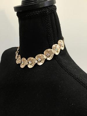Brushed Gold Tone Faux Rhinestone Accents