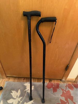 3 Hand Carved Wood Canes + 2 Medical Canes SEE POW MIA CANE