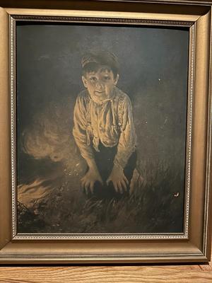 Antique 1904 "The Bonfire" Karl Witkowski Print Framed