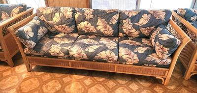 Lot #48 Vintage Rattan Sofa - floral pattern
