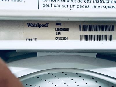 WHIRLPOOL COMMERCIAL QUALITY SUPER CAPACITY PLUS WASHING MACHINE
