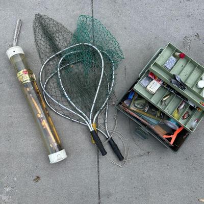 Rare Vtg. Buccaneer Travel Spinning Rod & Fish Tackle and Nets - Fishing Lot