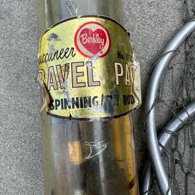 Rare Vtg. Buccaneer Travel Spinning Rod & Fish Tackle and Nets - Fishing Lot