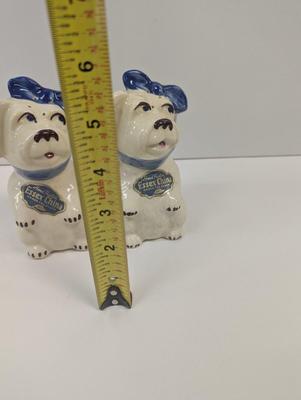 Hand Painted Large Shawnee Muggsy Range Salt & Pepper Shakers Blue Bows & Stickers
