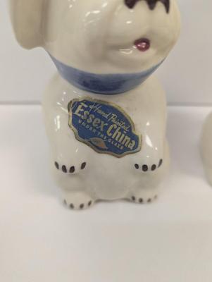 Hand Painted Large Shawnee Muggsy Range Salt & Pepper Shakers Blue Bows & Stickers