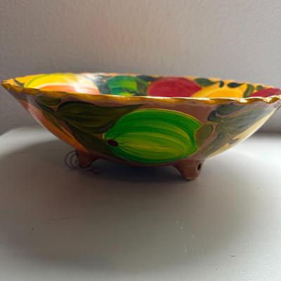 XL Vtg. Mexican Talavera Footed Bowl & Paper Machete Figurines