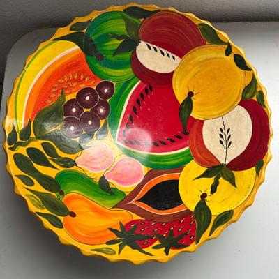 XL Vtg. Mexican Talavera Footed Bowl & Paper Machete Figurines