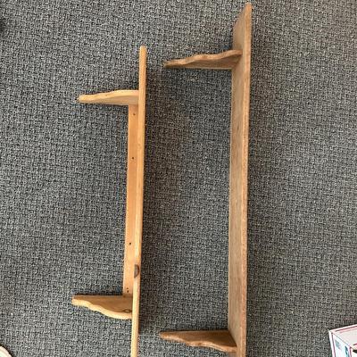 Sale Photo Thumbnail #707: 3 different wood shelves.  Two are stand a lond and the third is a three shelf hanging unit.