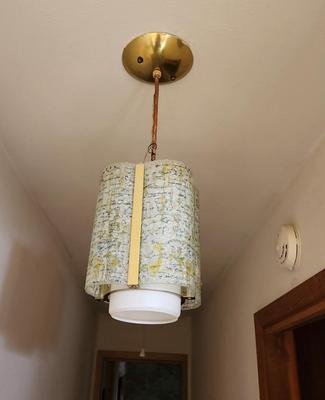 Lot #55 Groovy Mid Century Modern Hanging Light Fixture - Brass/Murano Glass